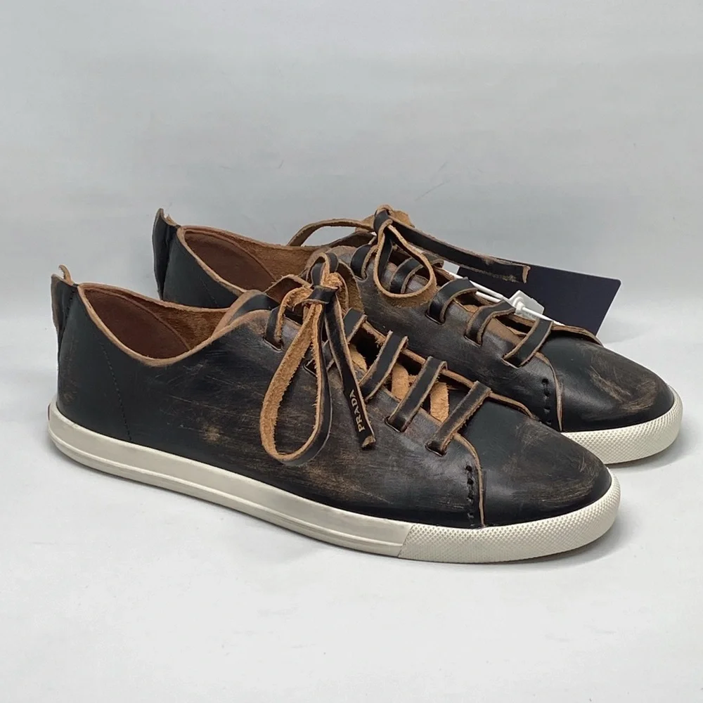 Prada Distressed Low-Top Leather Sneakers size 38.5 - Picture 7 of 16
